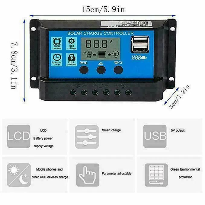 20A Lcd Dual Usb Solar Panel Battery Regulator Charge Controller Xf0837
