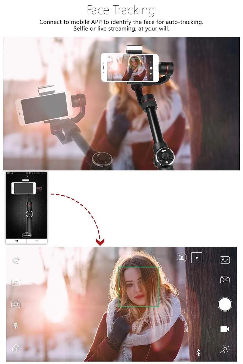 3-Axis Gimbal Stabilizer | Tripod Mount & Fill Light | Smartphone Compatibility | Black
