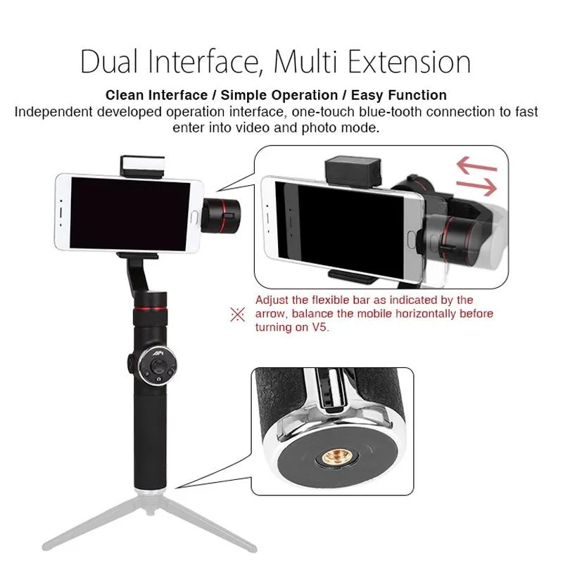 3-Axis Gimbal Stabilizer | Tripod Mount & Fill Light | Smartphone Compatibility | Black