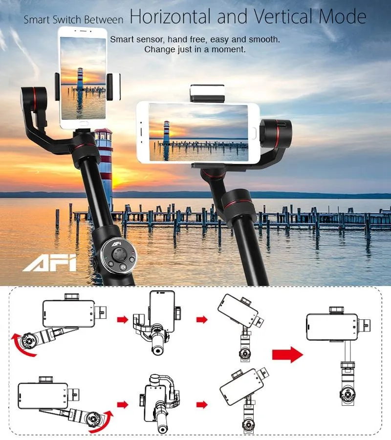 3-Axis Gimbal Stabilizer | Tripod Mount & Fill Light | Smartphone Compatibility | Black