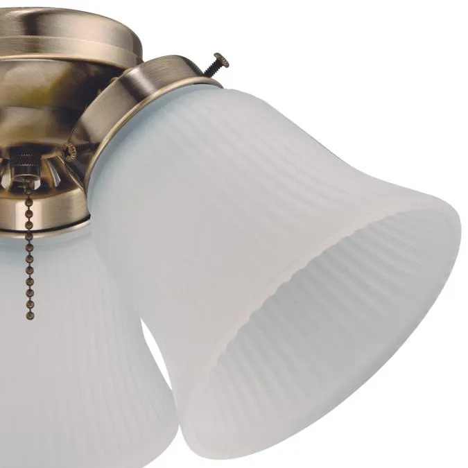3 Light LED Cluster Light Kit, Antique Brass Finish, Frosted Ribbed Glass