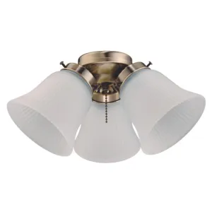3 Light LED Cluster Light Kit, Antique Brass Finish, Frosted Ribbed Glass