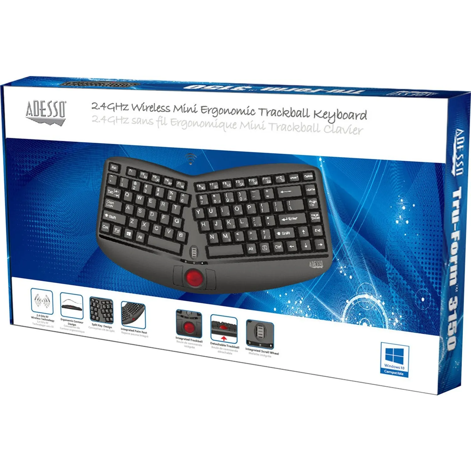 Adesso Tru-Form Media 3150 2.4 GHz Wireless Ergo Trackball Keyboard