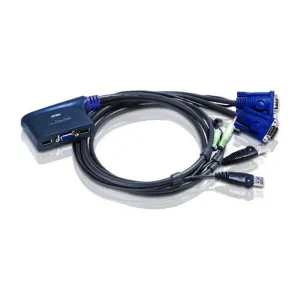 Aten Compact KVM Switch 2 Port Single Display VGA w/ audio, 0.9m Cable, Computer Selection Via Hotkey,