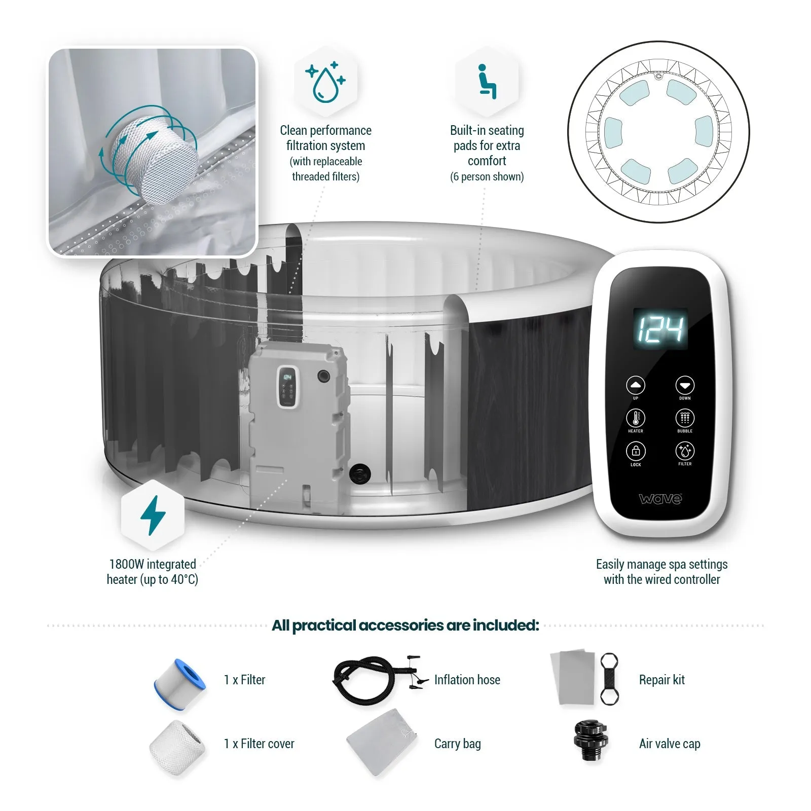 Atlantic | 4/6-Person Inflatable Hot Tub | Integrated Heater | Sage
