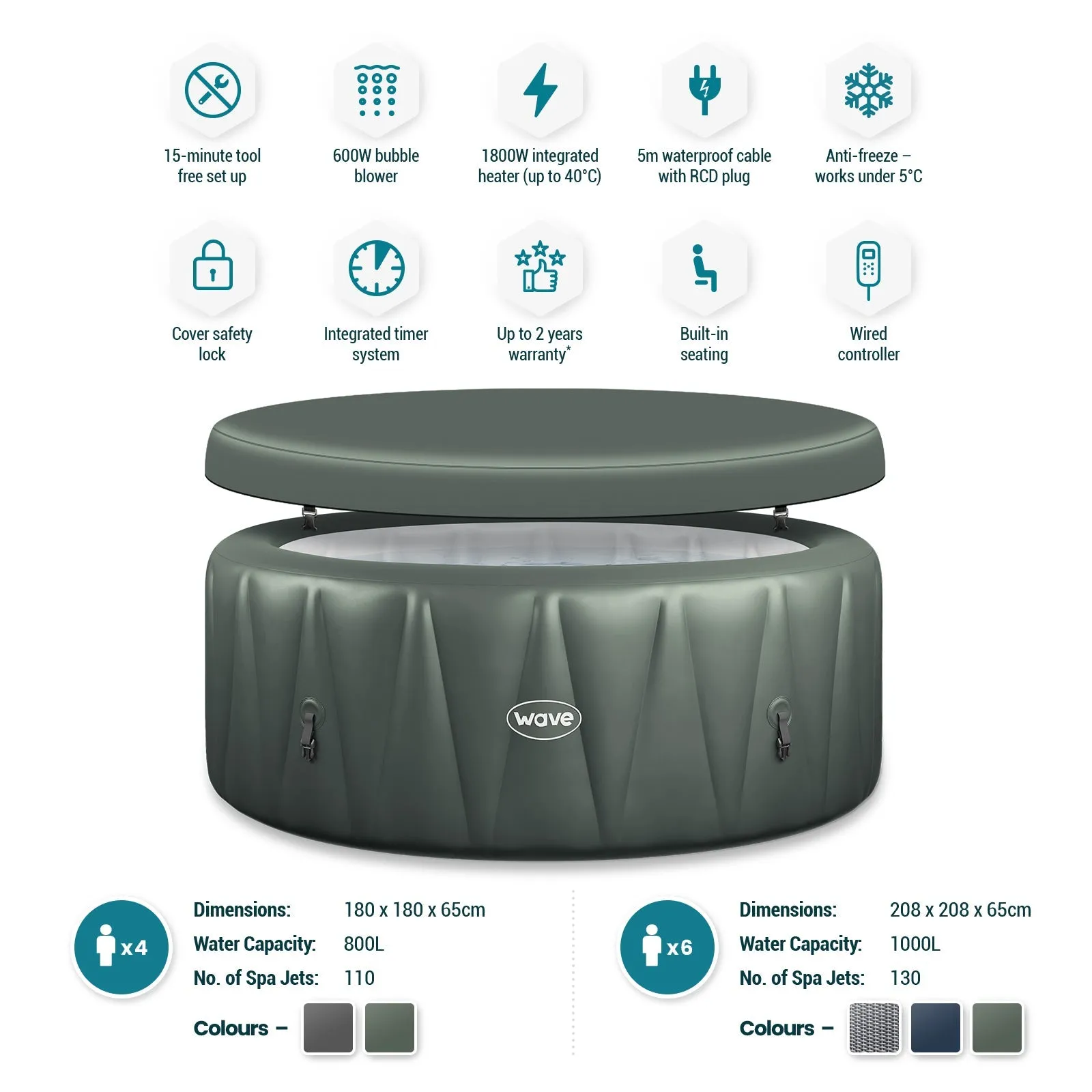 Atlantic | 4/6-Person Inflatable Hot Tub | Integrated Heater | Sage