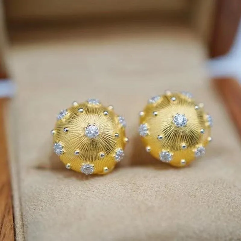 Colorful Electric Gold Textured Carving Gold Temperament Versatile Earrings