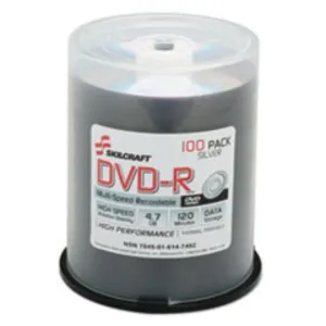 DVD-R RECORDABLE DISC, 4.7GB-120MIN, 16X, 100CT-SPINDLE, (5 SPINDLES PER PACK)