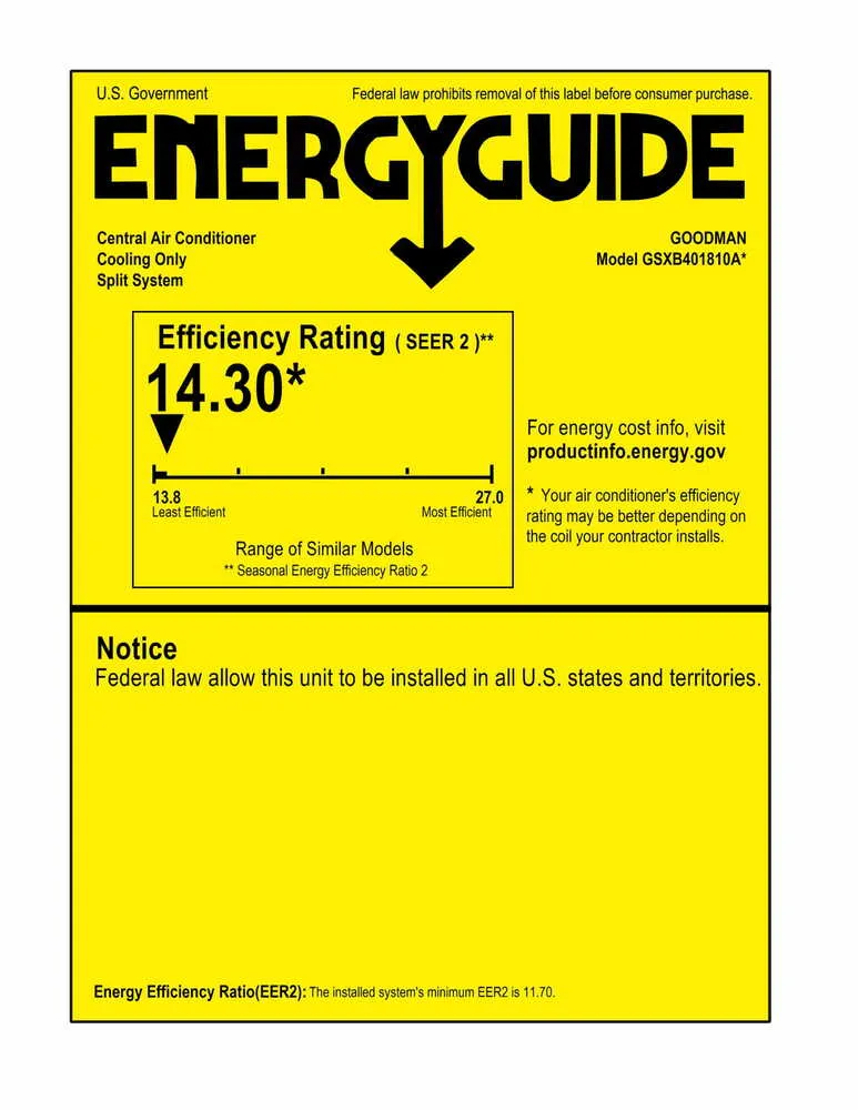 Goodman 1.5 Ton 14.3 SEER2 Single-Stage Air Conditioner Condenser GSXB401810