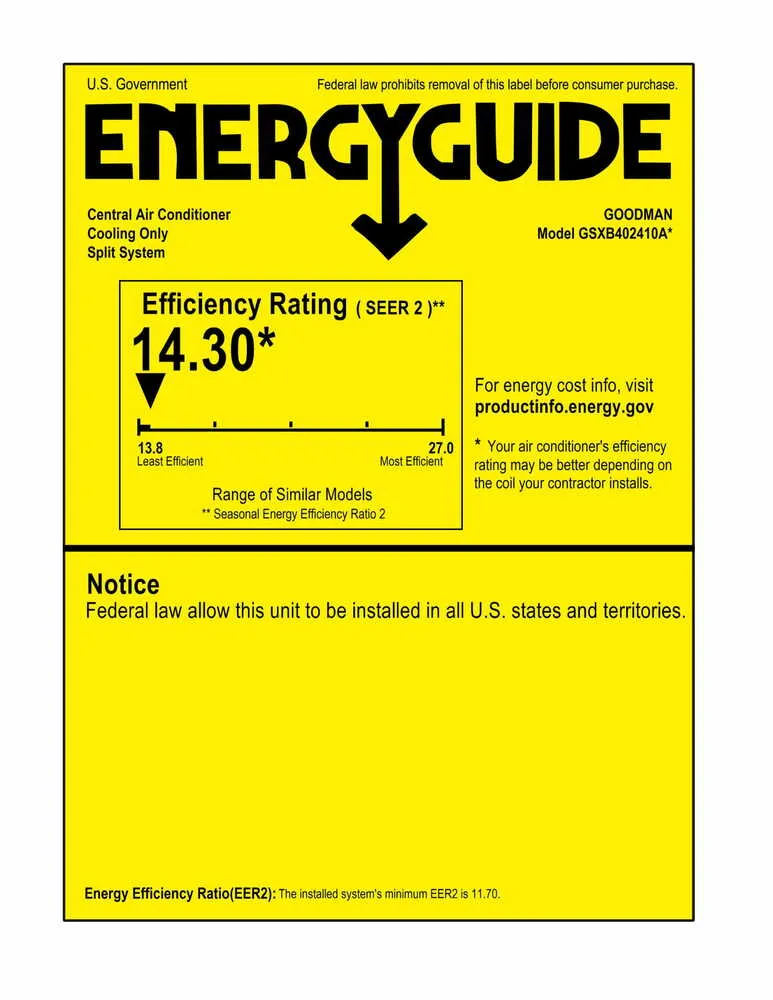 Goodman 2 Ton 14.3 SEER2 Single-Stage Air Conditioner Condenser GSXB402410