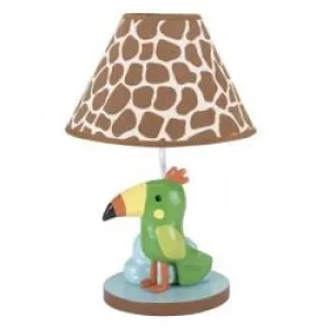 Lambs & Ivy Peek A Boo Jungle Lamp: An energy efficient light bulb is included. The base measures 7" wide x 6" deep, and is 11.5" tall - 543024B