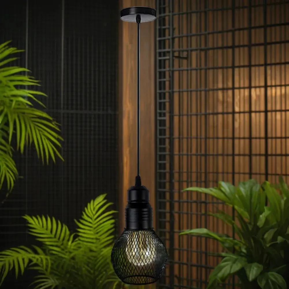 Modern Ceiling Pendant Lamp Cage Fitting Black - Small Vintage Light