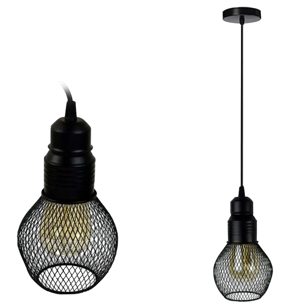 Modern Ceiling Pendant Lamp Cage Fitting Black - Small Vintage Light