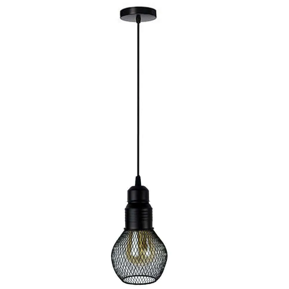 Modern Ceiling Pendant Lamp Cage Fitting Black - Small Vintage Light