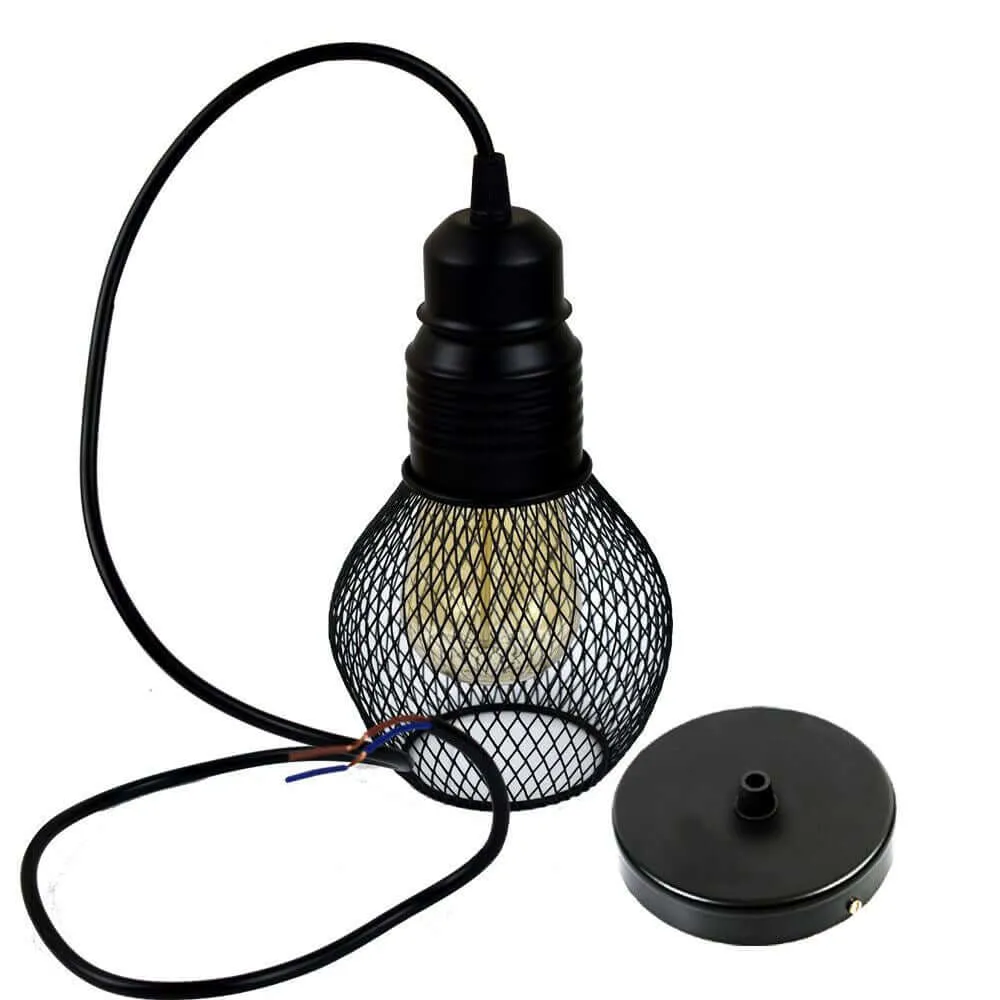 Modern Ceiling Pendant Lamp Cage Fitting Black - Small Vintage Light