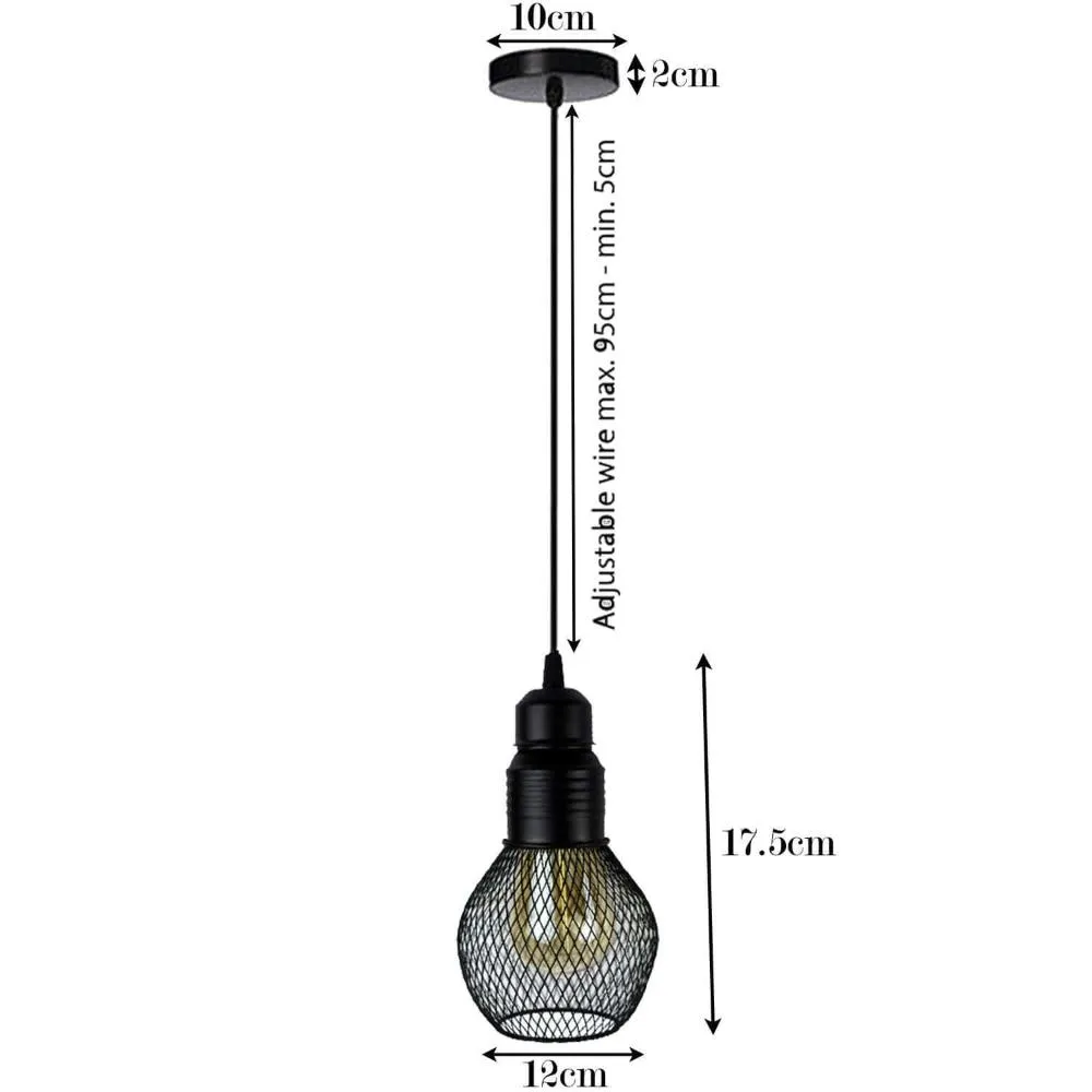 Modern Ceiling Pendant Lamp Cage Fitting Black - Small Vintage Light
