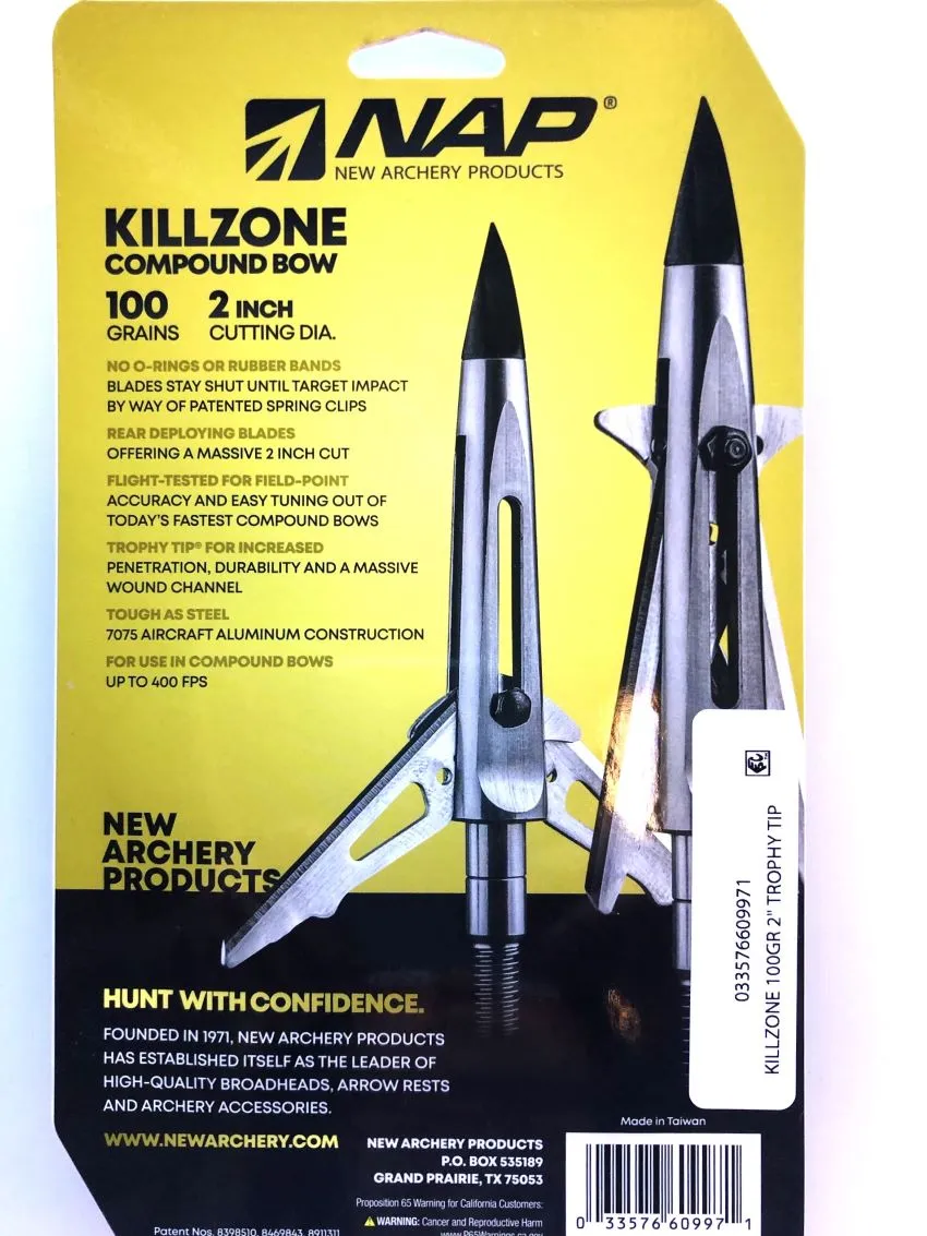 NAP KillZone Mechanical Broadheads 100Gr 2in 3pk