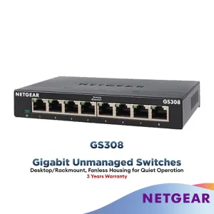 Netgear 8-Port Gigabit Ethernet Unmanaged Switch (GS308) - Desktop, Sturdy Metal Fanless Housing