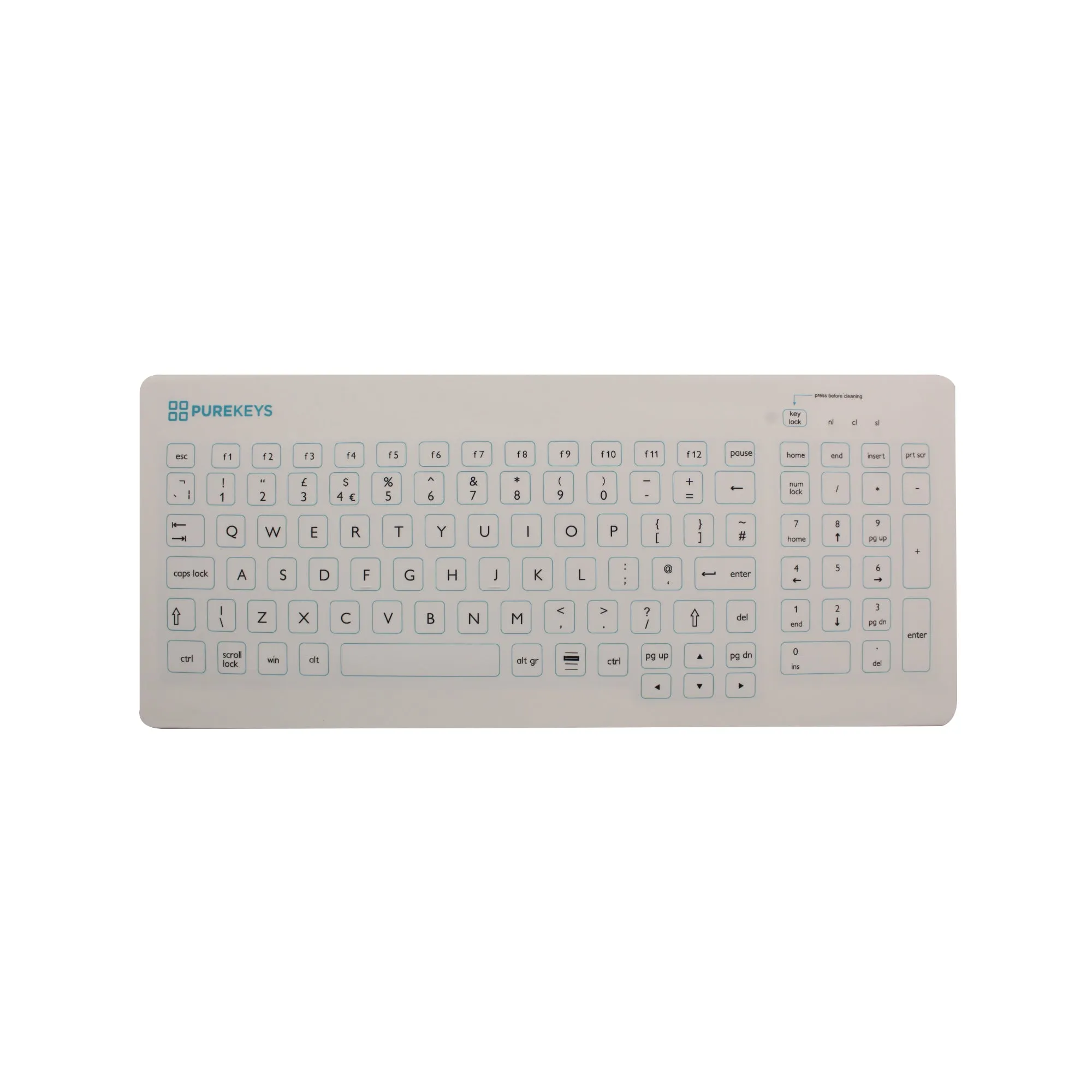 Purekeys Wireless Compact Medical Keyboard - IP66 with Tactile Feedback