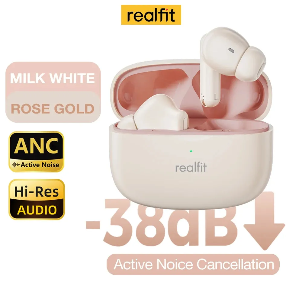 Realfit F3 Bluetooth Earphones ANC Active Noise Cancellation Wireless Earbuds ENC Call HIFI Stereo Superb Bass Sport Gaming
