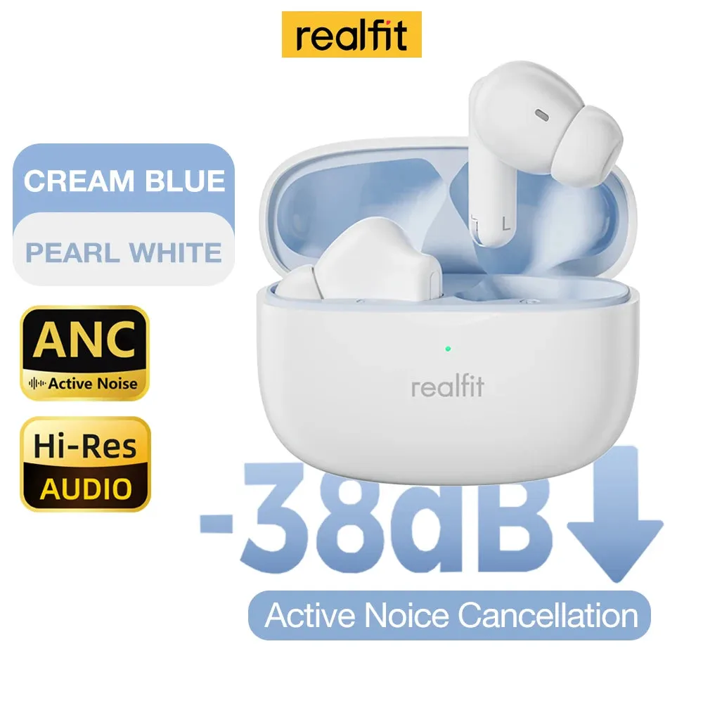 Realfit F3 Bluetooth Earphones ANC Active Noise Cancellation Wireless Earbuds ENC Call HIFI Stereo Superb Bass Sport Gaming