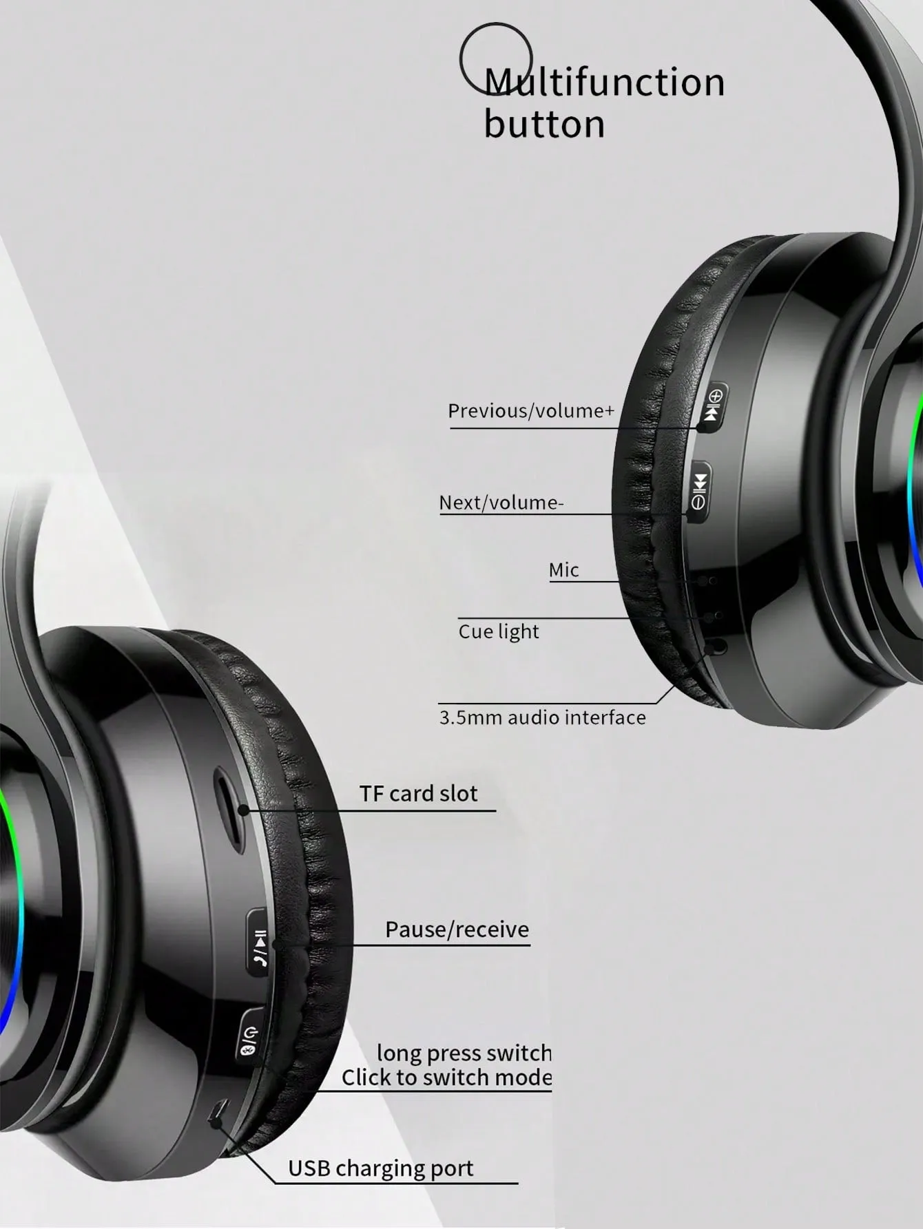 RGB Colorful LED Lights Headphones Over Ear