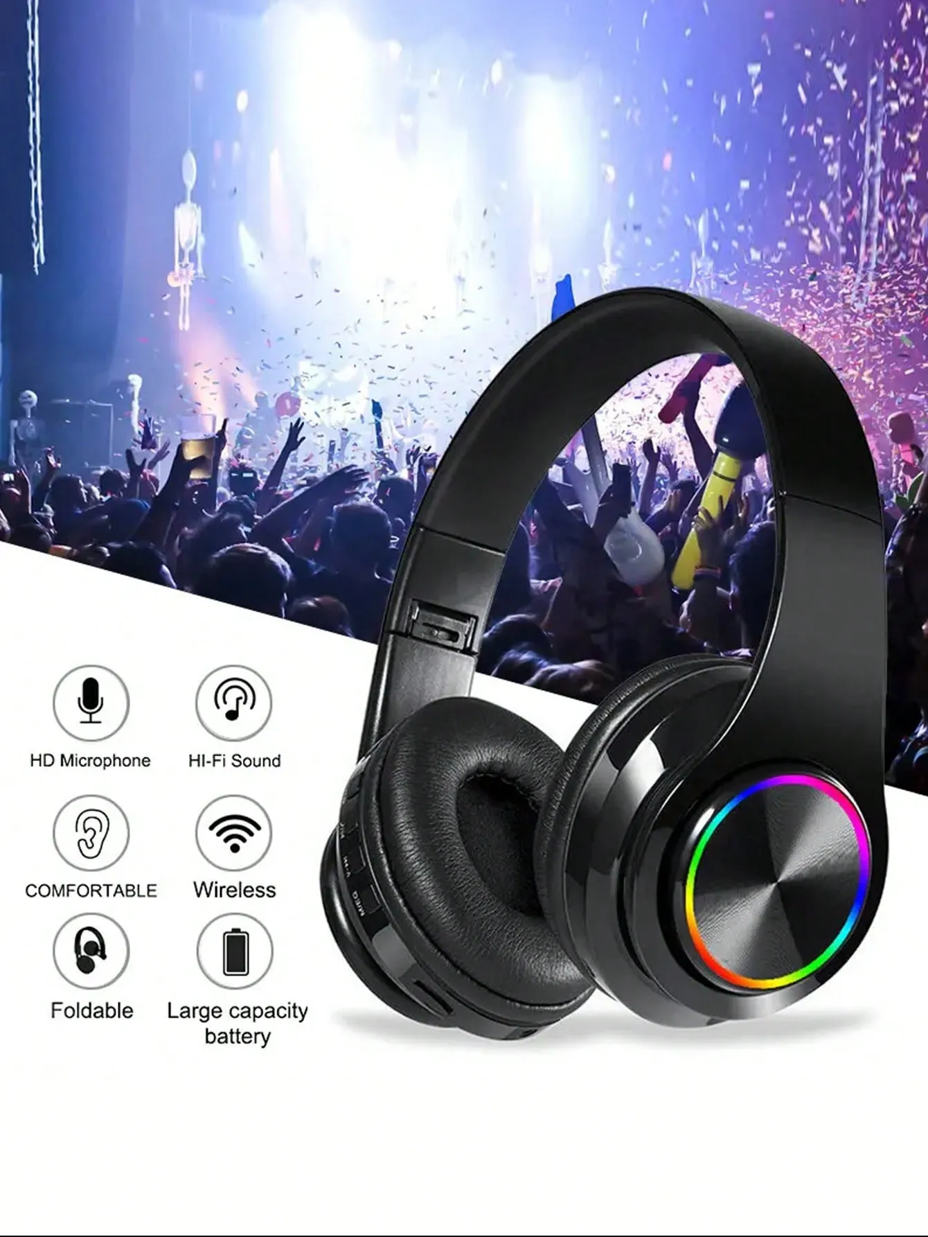 RGB Colorful LED Lights Headphones Over Ear