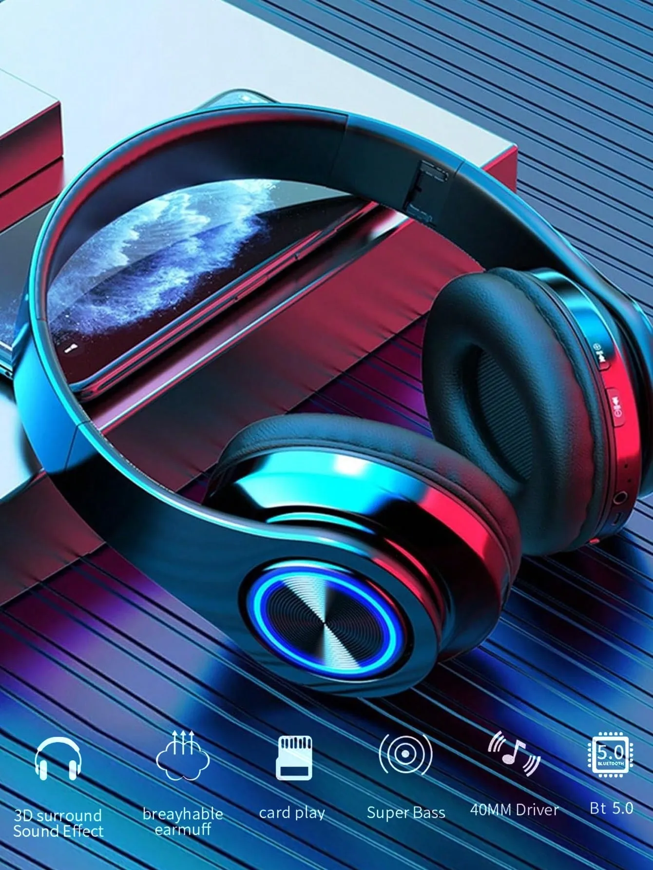 RGB Colorful LED Lights Headphones Over Ear