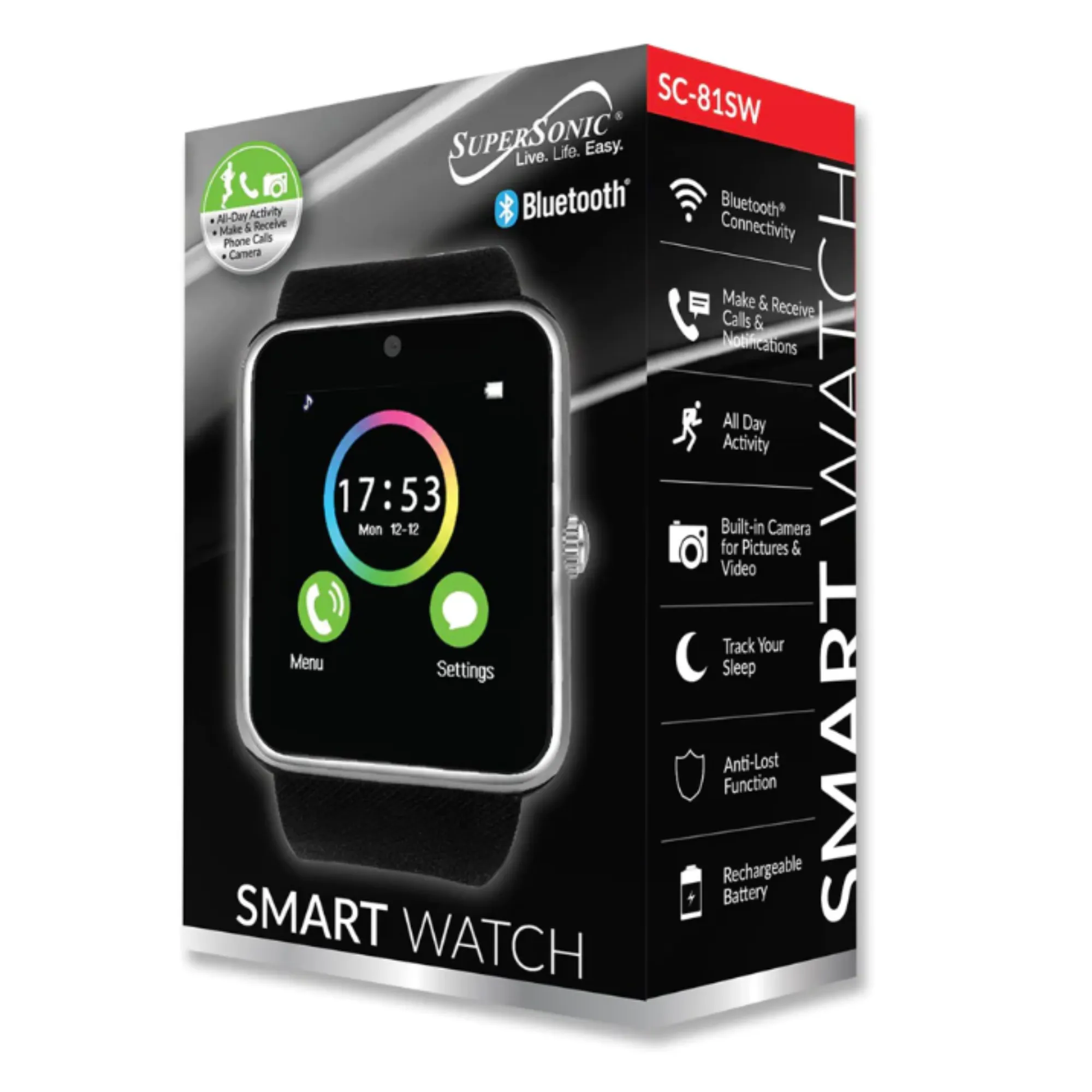 Smartwatch with Built-in Camera, Microphone and Speaker