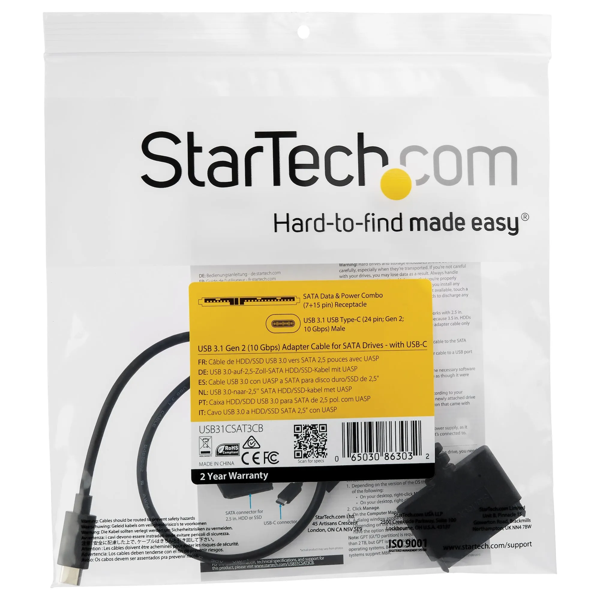 Startech.Com Storage Controller - Usb C / Sata Adapter