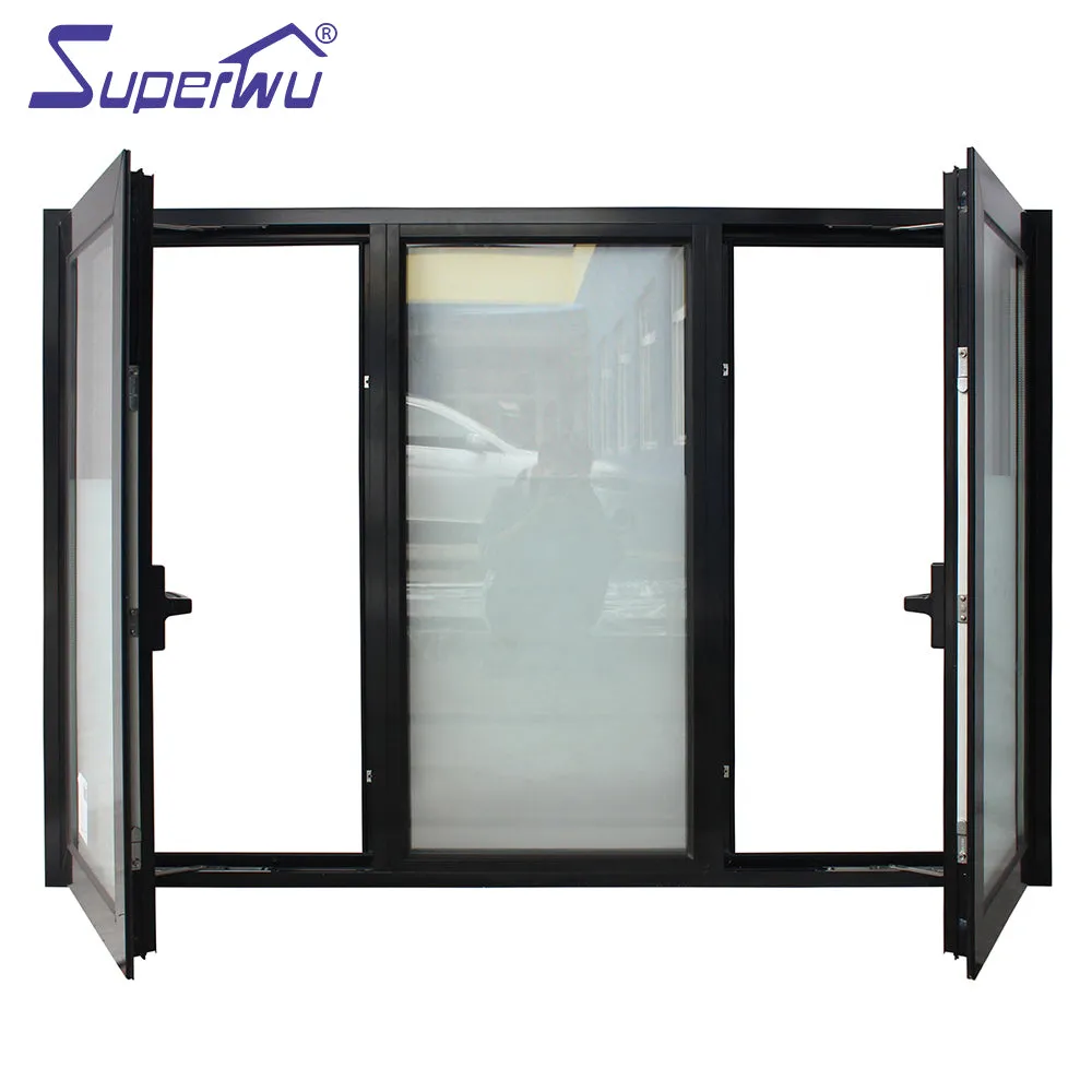 Superwu Aluminium Thermal Break Casement Windows Swing Double Hinged Windows with Fixed Part
