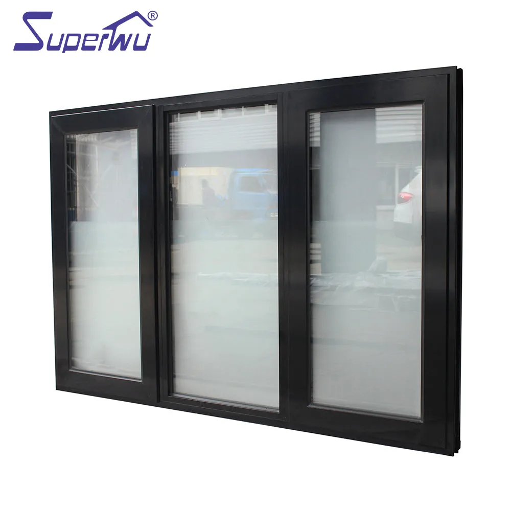 Superwu Aluminium Thermal Break Casement Windows Swing Double Hinged Windows with Fixed Part