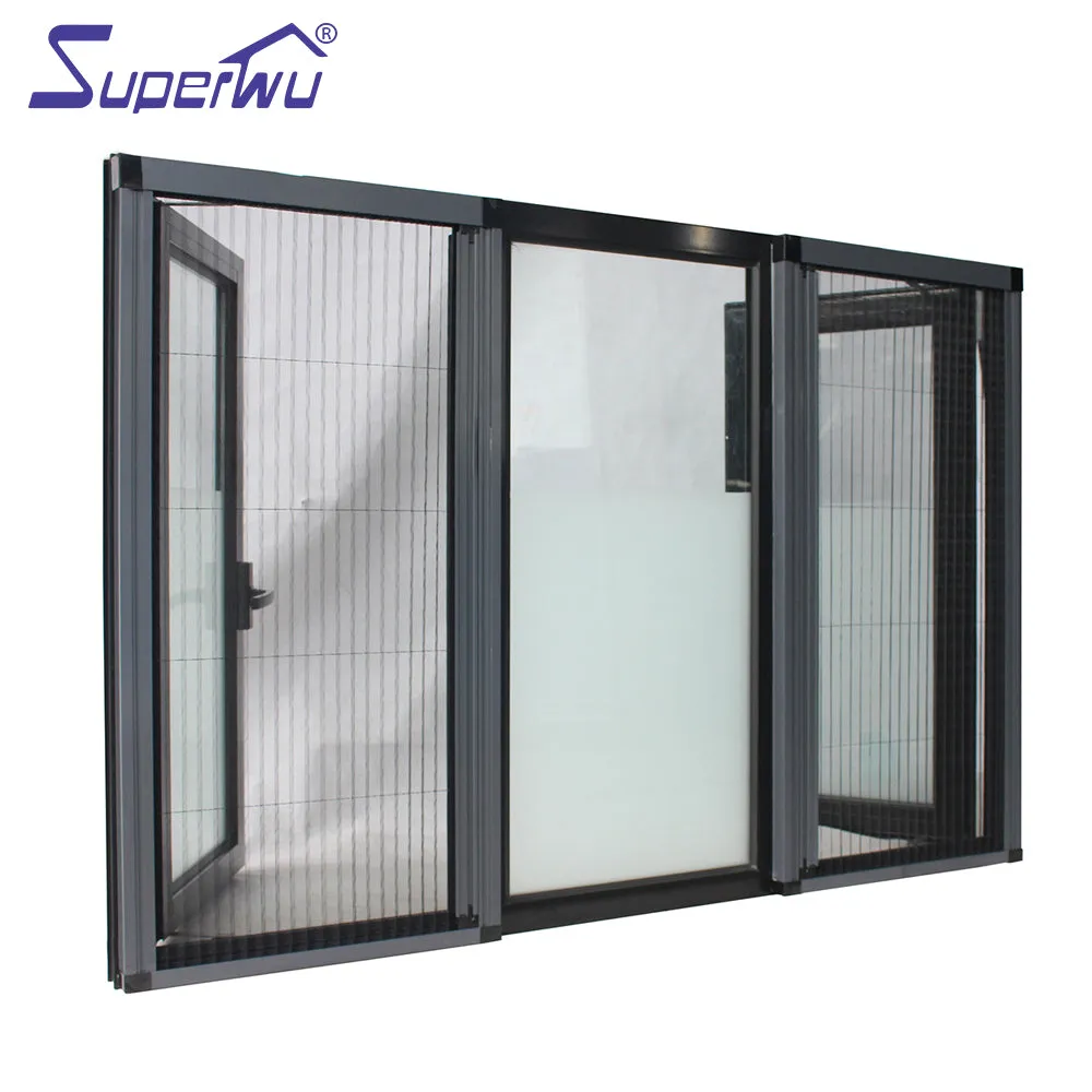 Superwu Aluminium Thermal Break Casement Windows Swing Double Hinged Windows with Fixed Part