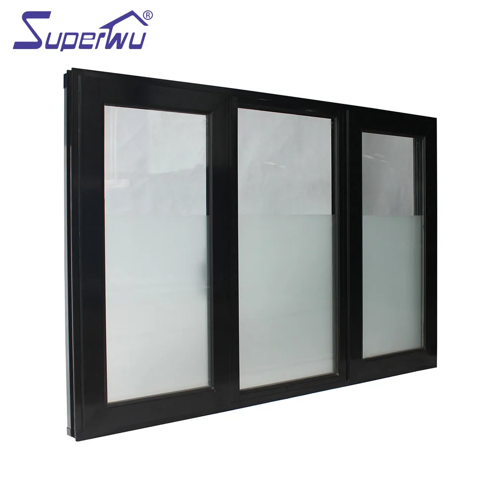 Superwu Aluminium Thermal Break Casement Windows Swing Double Hinged Windows with Fixed Part