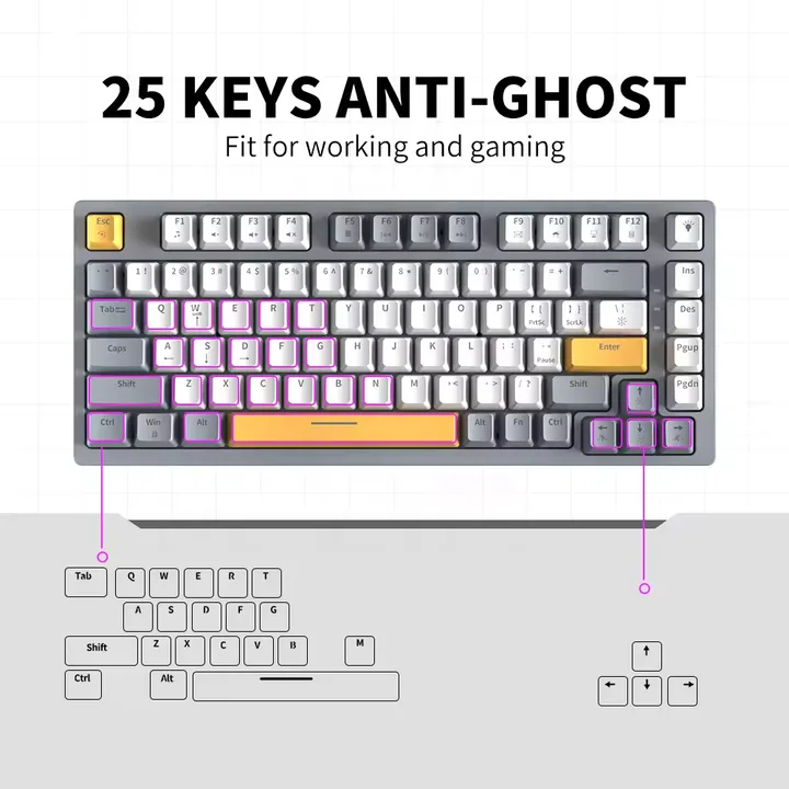 T82 لوحة مفاتيح سلكية مدمجة TKL للكمبيوتر . T82 Compact Wired TKL Gaming Keyboard 82 Red Keys
