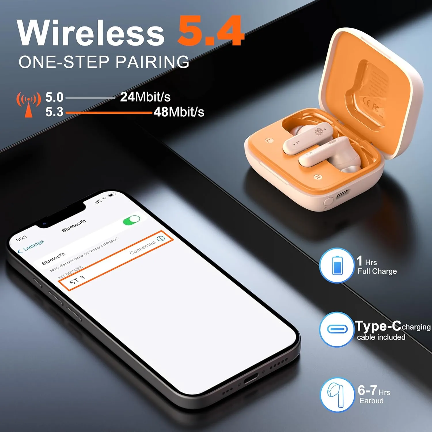 THREE PEACHES True Wireless Earbuds Active Noise Cancelling