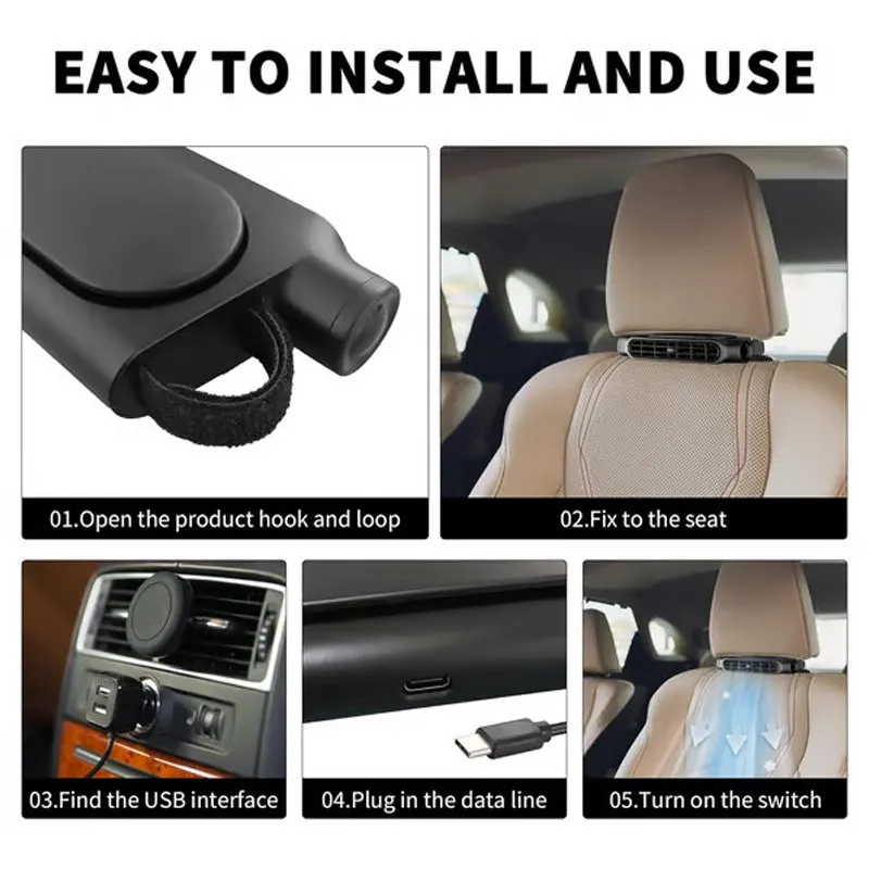 USB Car Headrest Cooling Fan with 3 Speeds