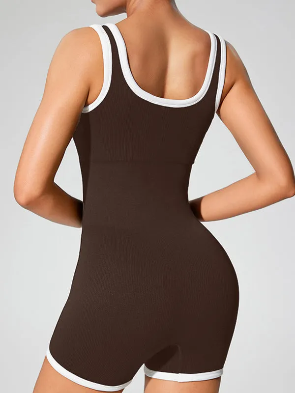 ZASUWA Female U Collar Elastic Tight Backless with Chest Pads Romper